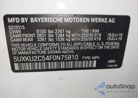 2015 BMW X6 xDrive35I z USA, uszkodzony, nr VIN 5UXKU2C54F0N75810